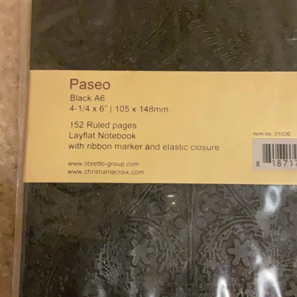 NWT Christian Lacroix Black Paseo A6 Layflat Notebook, 152pg Gold notepad 128pg